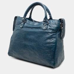 Pre Owned Balenciaga Blue Lambskin Motocross Classic Velo Satchel