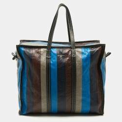 Pre Owned Balenciaga Bazar Large Multicolor Striped Leather Shopper Tote