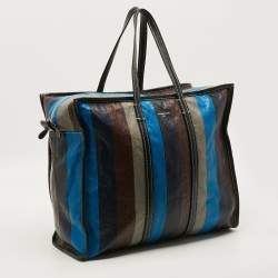 Pre Owned Balenciaga Bazar Large Multicolor Striped Leather Shopper Tote