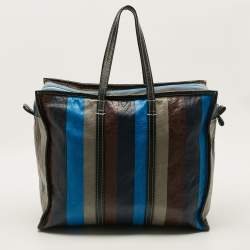 Pre Owned Balenciaga Bazar Large Multicolor Striped Leather Shopper Tote