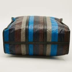 Pre Owned Balenciaga Bazar Large Multicolor Striped Leather Shopper Tote