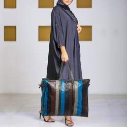 Pre Owned Balenciaga Bazar Large Multicolor Striped Leather Shopper Tote
