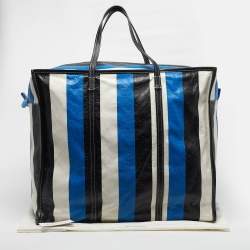 Pre Owned Balenciaga Bazar XL Tricolor Striped Leather Shopper Tote