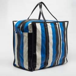 Pre Owned Balenciaga Bazar XL Tricolor Striped Leather Shopper Tote