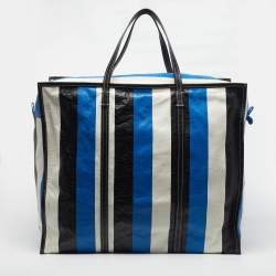 Pre Owned Balenciaga Bazar XL Tricolor Striped Leather Shopper Tote