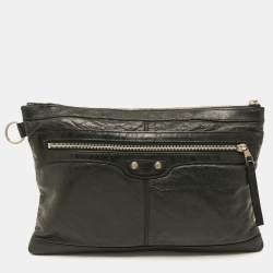 Pre Owned Balenciaga Clip M Classic Hardware Black Leather Clutch