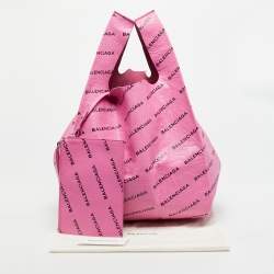 Pre Owned حقيبة تسوق بالنسياجا جلد بشعار وردي/أسود بالكامل