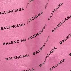 Pre Owned حقيبة تسوق بالنسياجا جلد بشعار وردي/أسود بالكامل