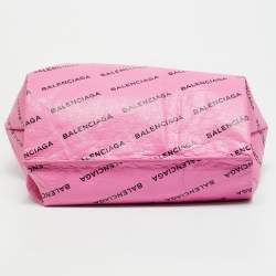 Pre Owned حقيبة تسوق بالنسياجا جلد بشعار وردي/أسود بالكامل