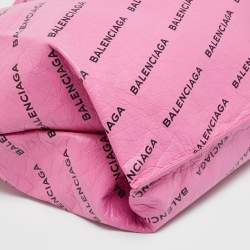 Pre Owned حقيبة تسوق بالنسياجا جلد بشعار وردي/أسود بالكامل