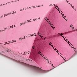 Pre Owned حقيبة تسوق بالنسياجا جلد بشعار وردي/أسود بالكامل