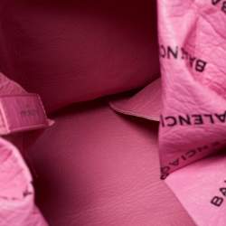 Pre Owned حقيبة تسوق بالنسياجا جلد بشعار وردي/أسود بالكامل