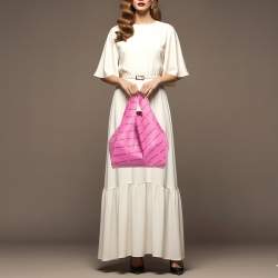 Pre Owned حقيبة تسوق بالنسياجا جلد بشعار وردي/أسود بالكامل