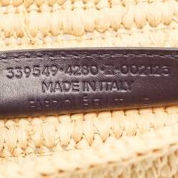 Pre Owned Balenciaga Giant 12 Silver Hardware Beige/Navy Blue Raffia Flap Clutch