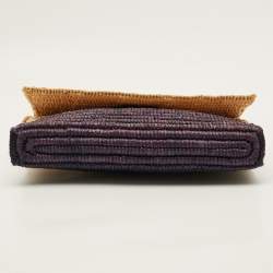 Pre Owned Balenciaga Giant 12 Silver Hardware Beige/Navy Blue Raffia Flap Clutch