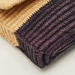 Pre Owned Balenciaga Giant 12 Silver Hardware Beige/Navy Blue Raffia Flap Clutch