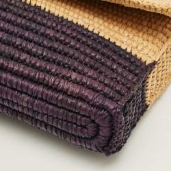 Pre Owned Balenciaga Giant 12 Silver Hardware Beige/Navy Blue Raffia Flap Clutch