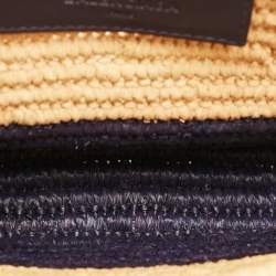 Pre Owned Balenciaga Giant 12 Silver Hardware Beige/Navy Blue Raffia Flap Clutch