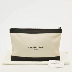 Pre Owned حقيبة كلتش بالنسياغا بحري بيج/أسود قماش وجلد نوبيوك