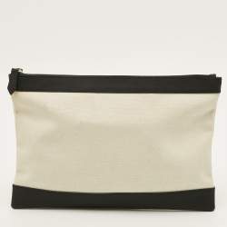 Pre Owned حقيبة كلتش بالنسياغا بحري بيج/أسود قماش وجلد نوبيوك