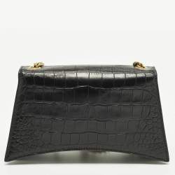 Pre Owned Balenciaga Hourglass Black Croc Embossed Leather Wallet on Chain