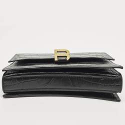 Pre Owned Balenciaga Hourglass Black Croc Embossed Leather Wallet on Chain
