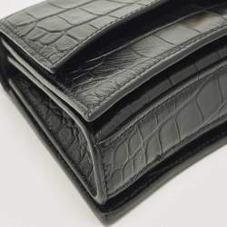 Pre Owned Balenciaga Hourglass Black Croc Embossed Leather Wallet on Chain