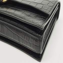 Pre Owned Balenciaga Hourglass Black Croc Embossed Leather Wallet on Chain