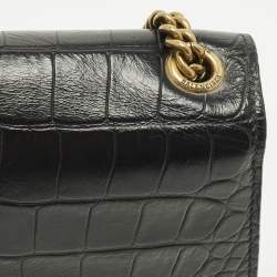 Pre Owned Balenciaga Hourglass Black Croc Embossed Leather Wallet on Chain