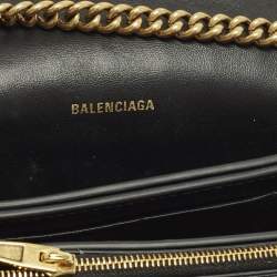 Pre Owned Balenciaga Hourglass Black Croc Embossed Leather Wallet on Chain