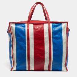 Pre Owned Balenciaga Bazar XL Multicolor Striped Leather Shopper Tote