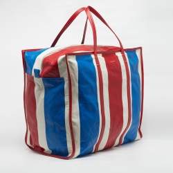 Pre Owned Balenciaga Bazar XL Multicolor Striped Leather Shopper Tote
