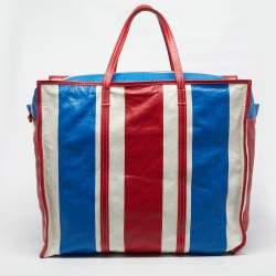 Pre Owned Balenciaga Bazar XL Multicolor Striped Leather Shopper Tote