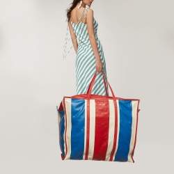 Pre Owned Balenciaga Bazar XL Multicolor Striped Leather Shopper Tote