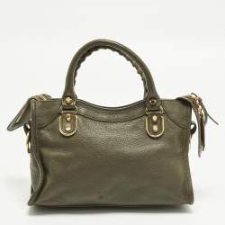 Pre Owned Balenciaga Metallic Edge City Mini Dark Green Leather Tote