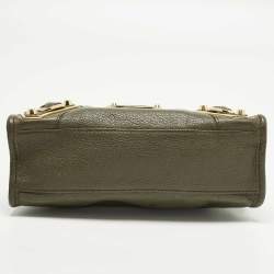 Pre Owned Balenciaga Metallic Edge City Mini Dark Green Leather Tote