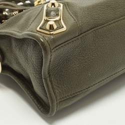 Pre Owned Balenciaga Metallic Edge City Mini Dark Green Leather Tote