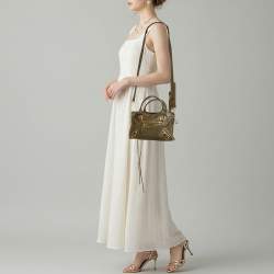 Pre Owned Balenciaga Metallic Edge City Mini Dark Green Leather Tote