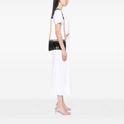 Pre Owned Balenciaga Black Croc Embossed Leather Downtown Crossbody XS