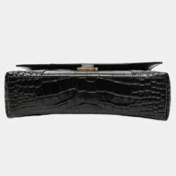 Pre Owned Balenciaga Black Croc Embossed Leather Downtown Crossbody XS