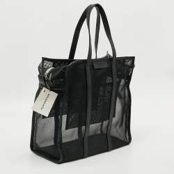 مملوكة مسبقًا Balenciaga Bazar Medium Black Mesh Nylon and Leather Tote