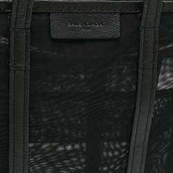 مملوكة مسبقًا Balenciaga Bazar Medium Black Mesh Nylon and Leather Tote