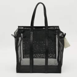 مملوكة مسبقًا Balenciaga Bazar Medium Black Mesh Nylon and Leather Tote