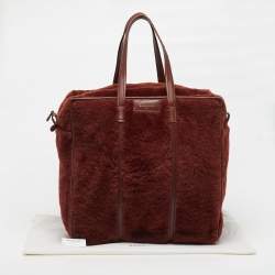 Pre Owned Balenciaga Bazar Medium Brown Shearling and Leather Tote
