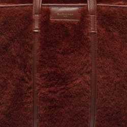 Pre Owned Balenciaga Bazar Medium Brown Shearling and Leather Tote