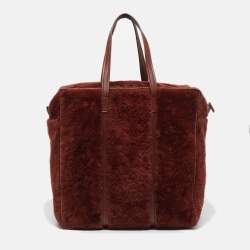 Pre Owned Balenciaga Bazar Medium Brown Shearling and Leather Tote
