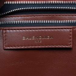 Pre Owned Balenciaga Bazar Medium Brown Shearling and Leather Tote