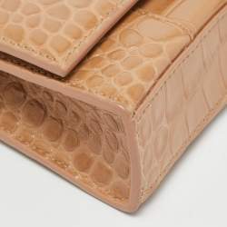 Pre Owned Balenciaga Hourglass Beige Croc Embossed Leather Wallet On Chain