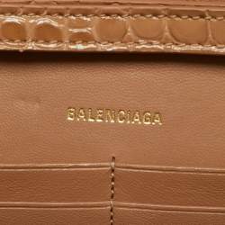 Pre Owned Balenciaga Hourglass Beige Croc Embossed Leather Wallet On Chain