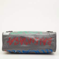 Pre Owned Balenciaga Classic City Grey Leather Graffiti Print Tote